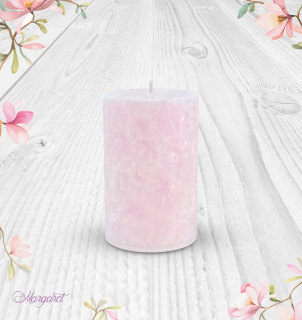Svíčka Válec 0 (8 cm) – Růžová / Kvetoucí Paříž / Dvojité srdíčko